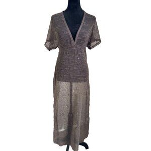 Elif Babydoll Maxi Dress Womens S Mesh Sequins Deep V Festival Goth Grunge‎ Rave